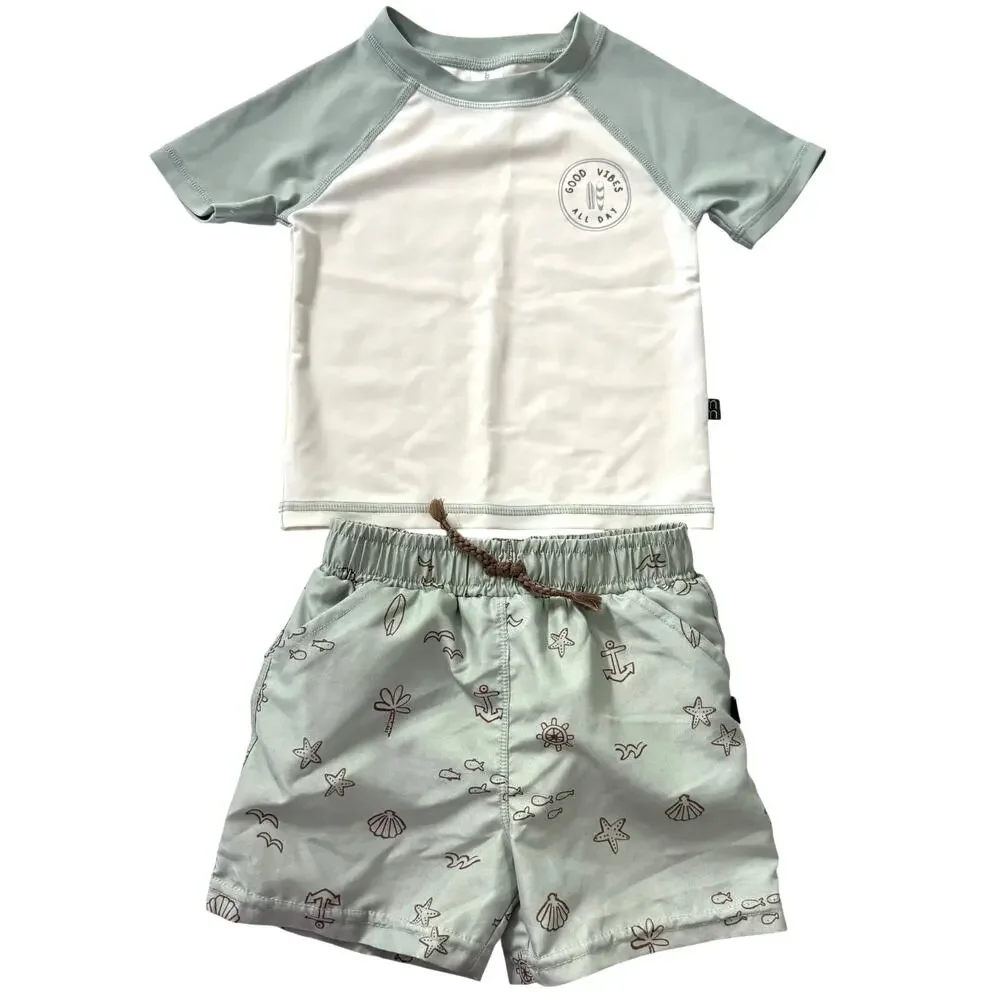 Modern Moments Rash Guard Swim Set Size 18 Months Green White